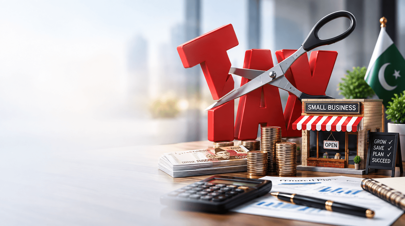 Business owner planning finances with charts and a calculator