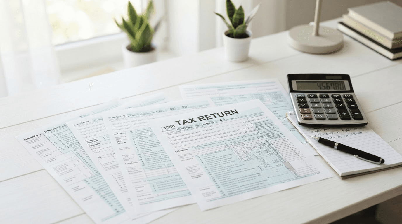 Business owner reviewing sales tax invoices and receipts
