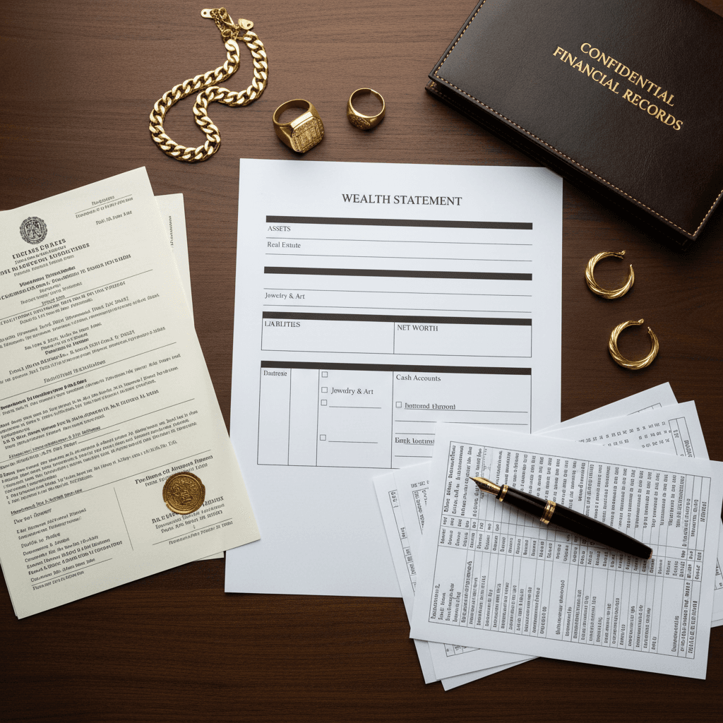 Business owner reviewing expense receipts and a laptop spreadsheet
