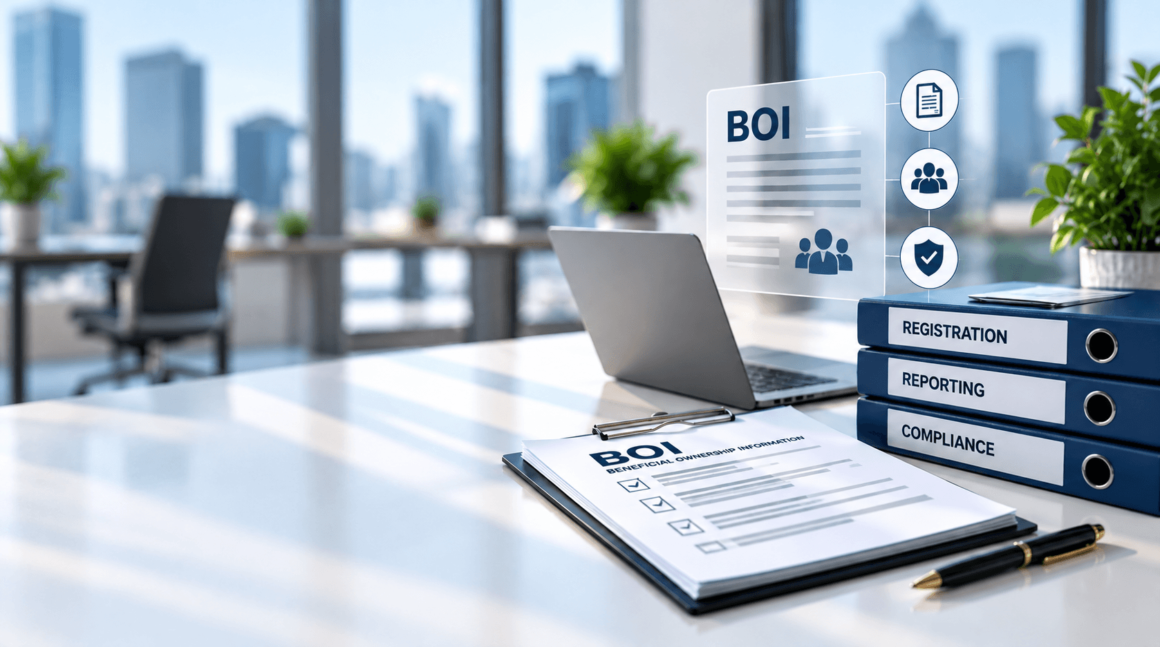 Foreign investors reviewing compliance documents with a company representative